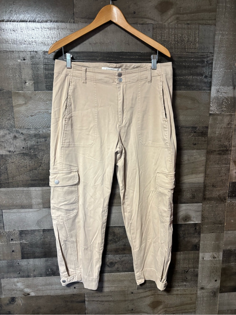 Liverpool Los Angeles Biscuit Tan Cargo Pants with Utility Pockets 12/31 ladies